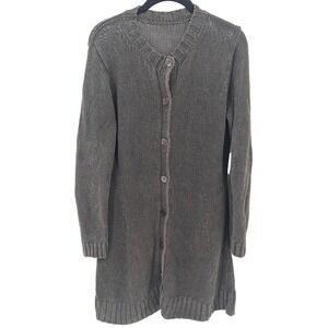 Poetry Chunky Knit Linen Cardigan Women Medium Charcoal Gray Heavy Lagenlook